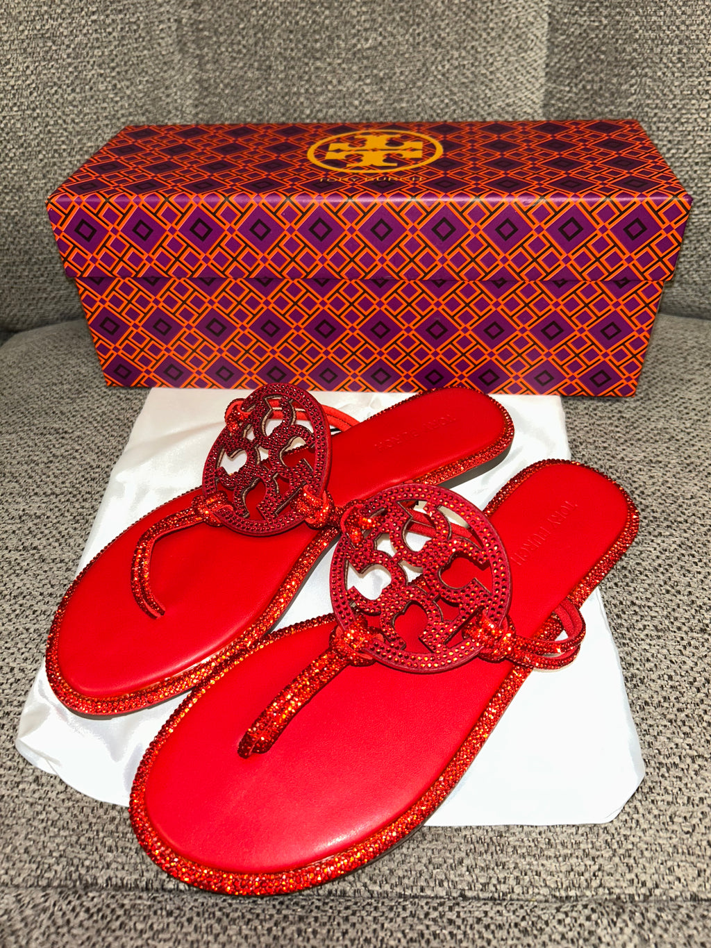 Red Tory Burch bling sandals