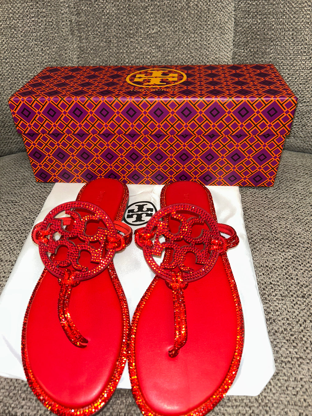 Red Tory Burch bling sandals