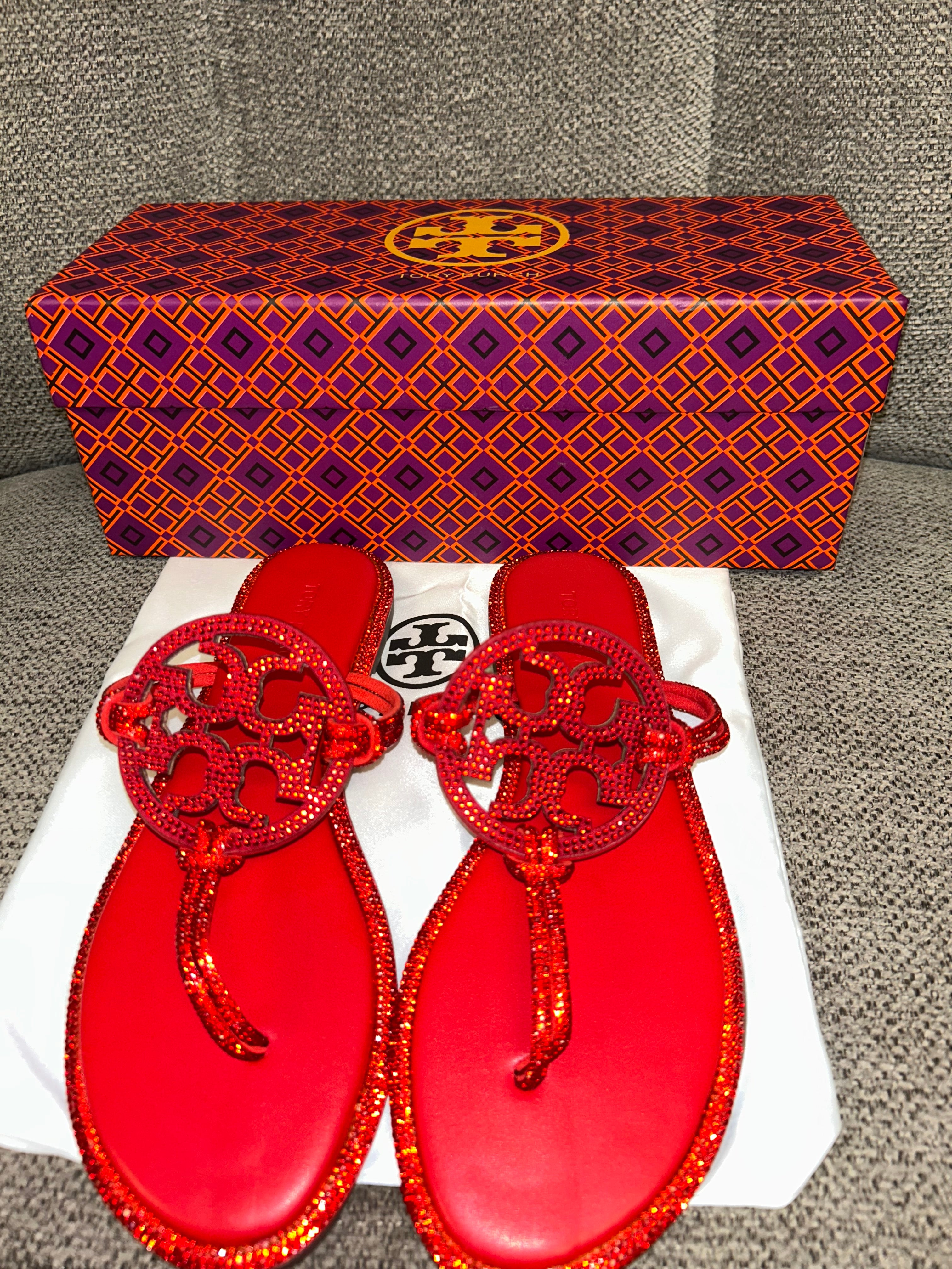 Red Tory Burch bling sandals